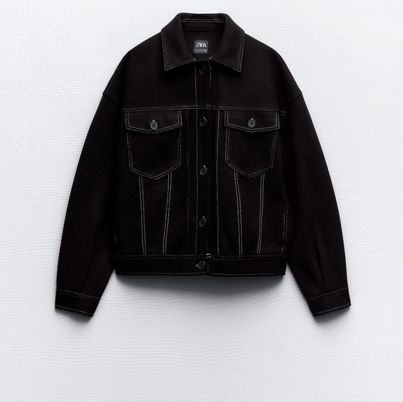 ZARA FELT TEXTURE JACKET WITH TOPSTITCHING - Picture 1 of 6